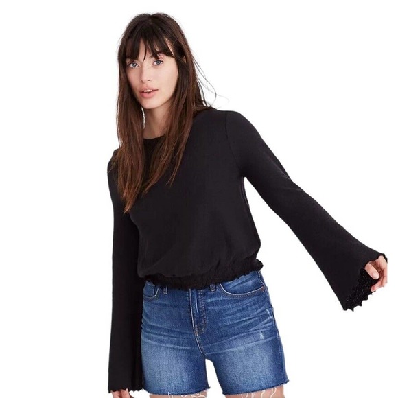 Madewell Tops - Madewell Texture & Thread Black Smocked Bell Sleeve Top sz XXL
